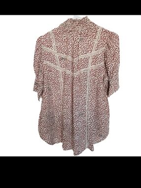 Zadig & Voltaire Tupelo Small Heart Printed High Collar Blouse L Romantic Retro